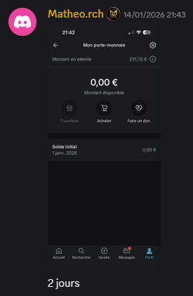 Matheo.rch 231€ en 2 jours